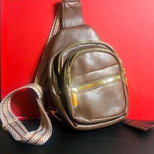 Elegant Brown Faux Leather Crossbody Bag